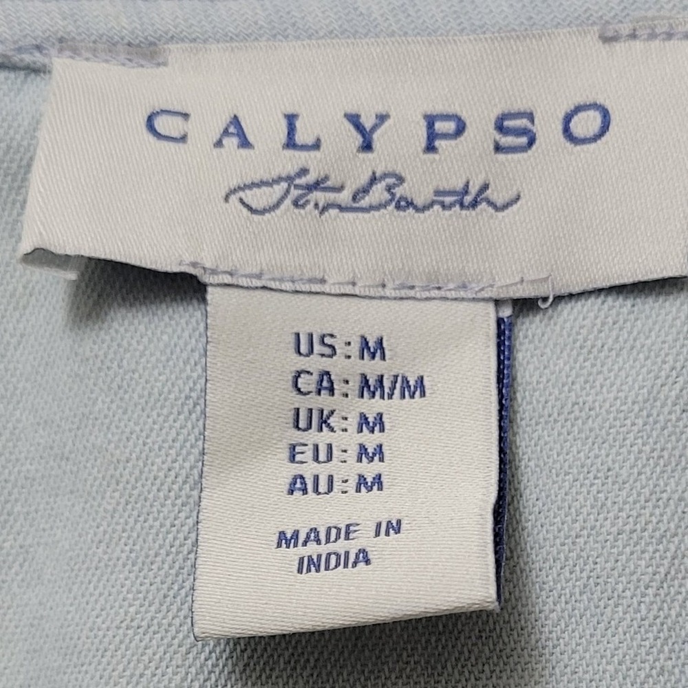 Blue Embroidered Eyelet Cotton Blouse Rose Buttons M Calypso St. Barth Womens - Picture 5 of 10